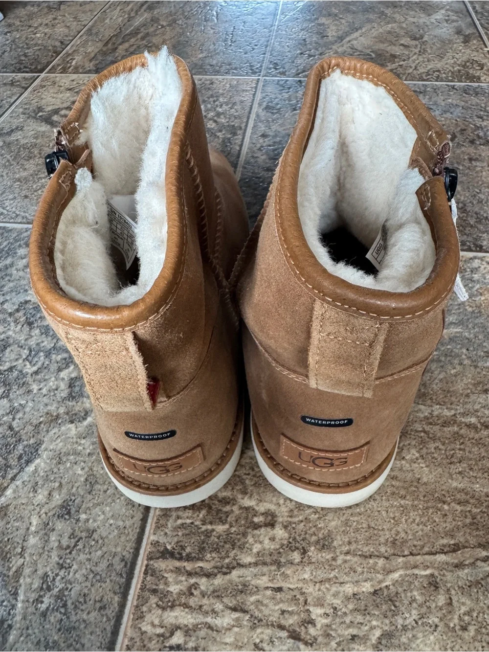 UGG Men's Classic Mini Zip Waterproof Pull On Boots- Chestnut Tan, Men’s Size 10